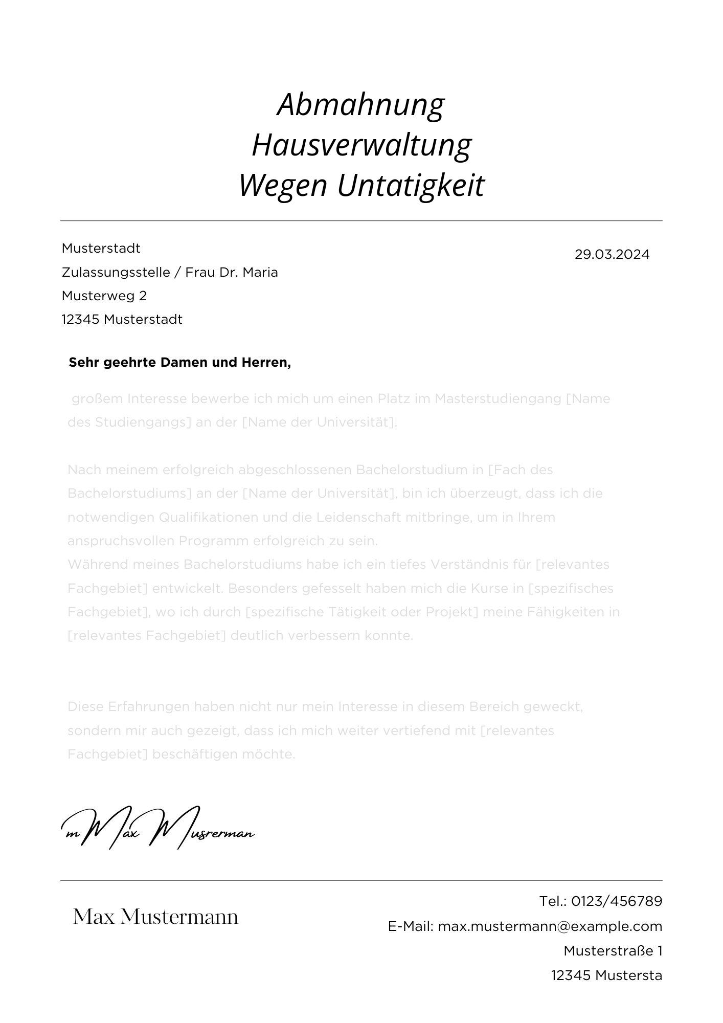 Abmahnung Hausverwaltung Wegen Untätigkeit