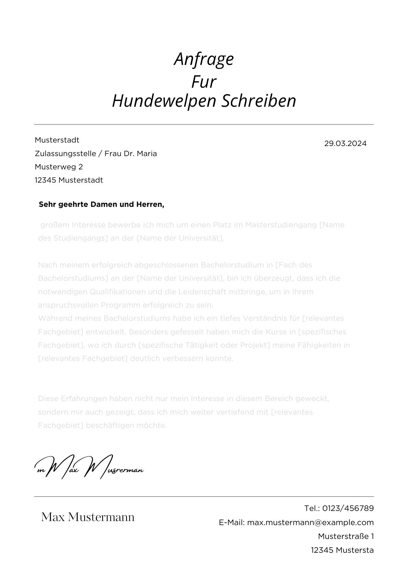 Anfrage Für Hundewelpen Schreiben