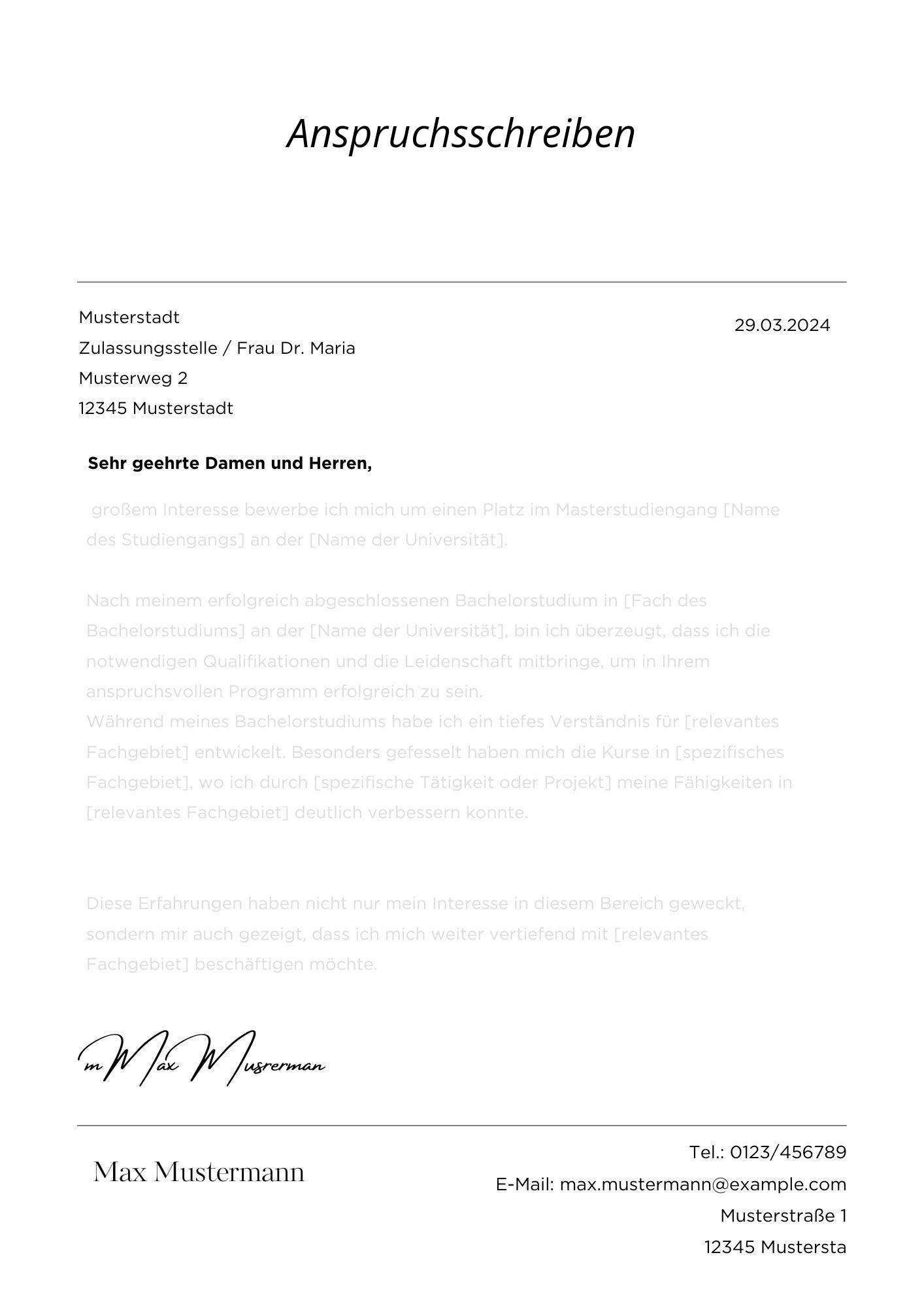 Anspruchsschreiben