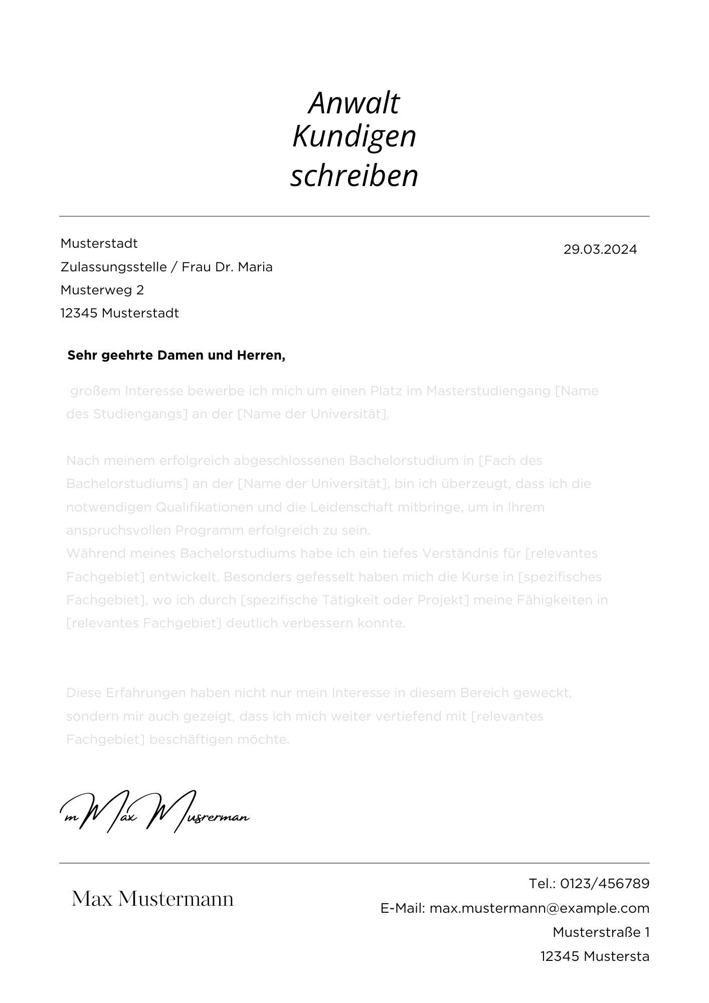 Anwalt Kündigen schreiben