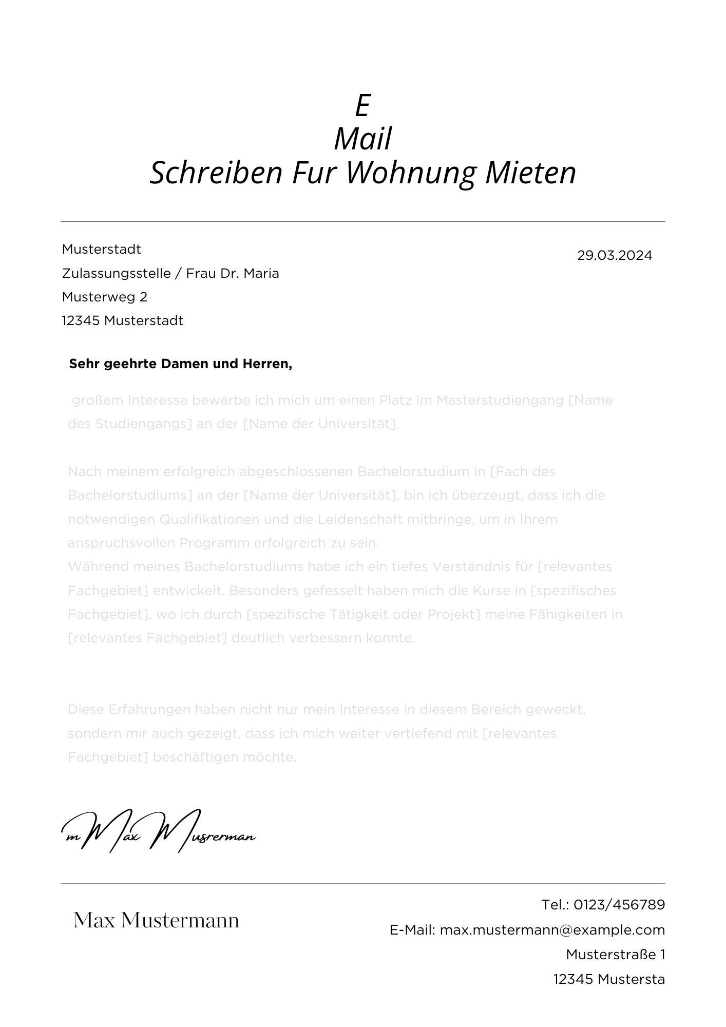 E Mail Schreiben Für Wohnung Mieten