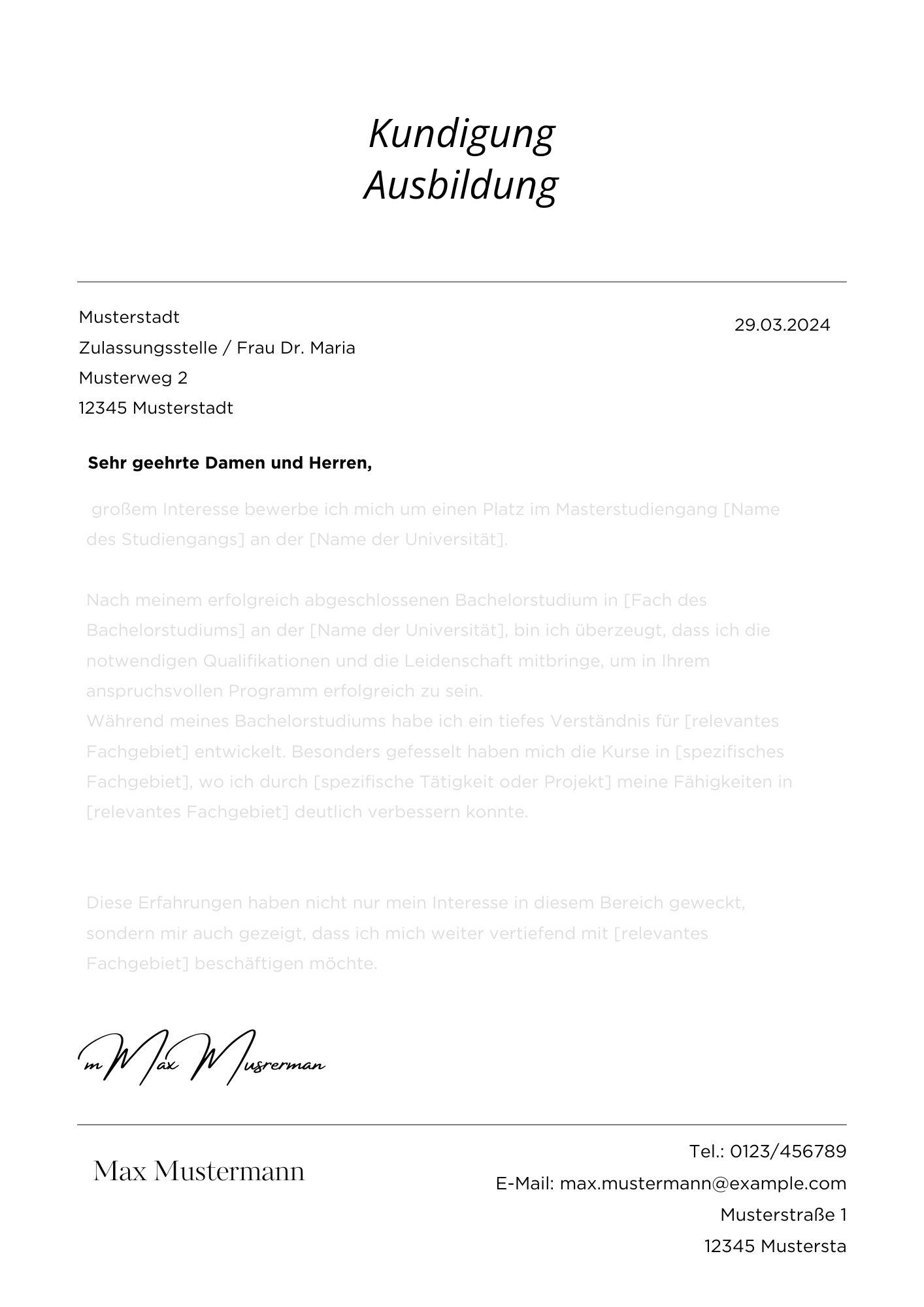 Kündigung Ausbildung