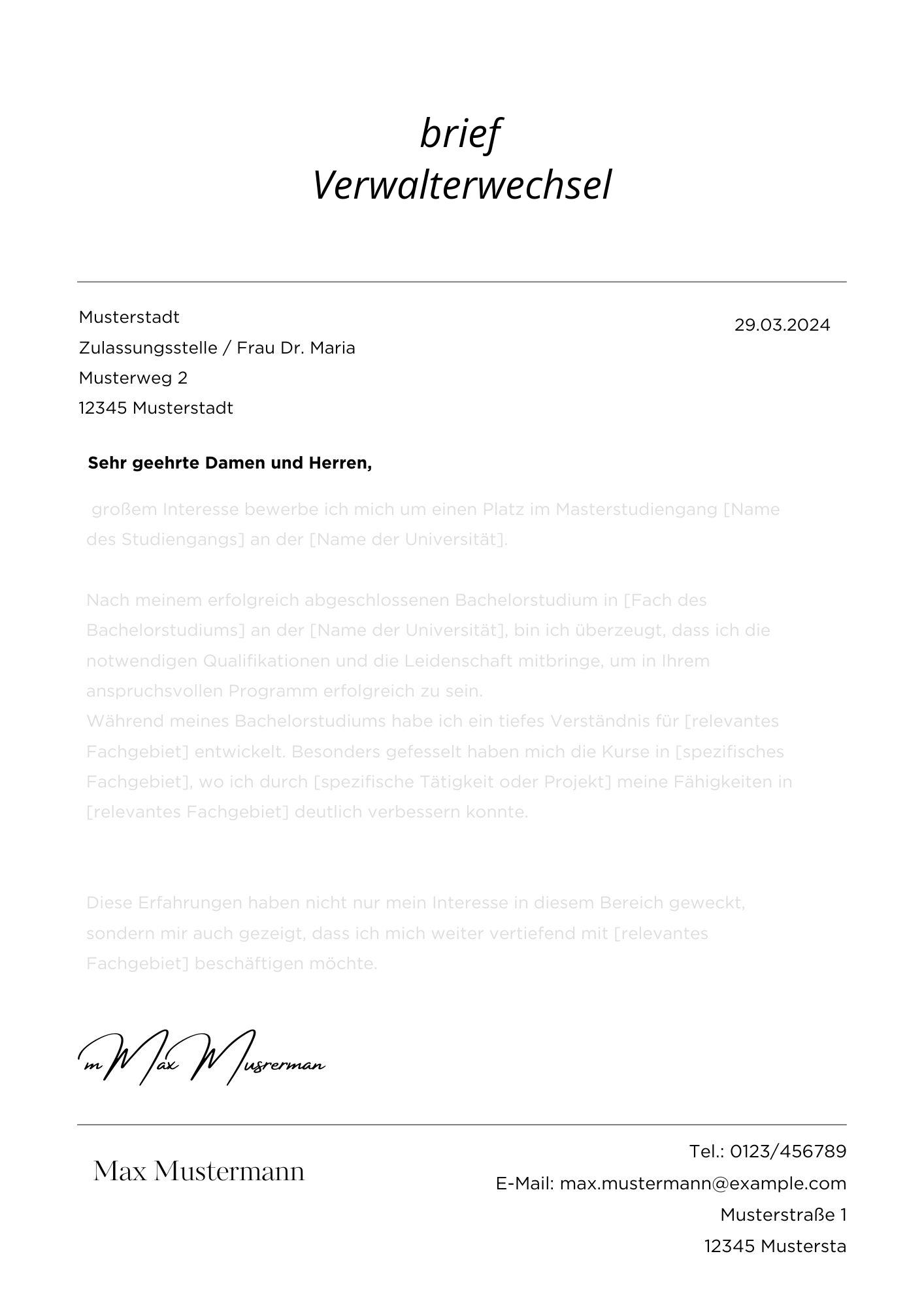 brief Verwalterwechsel