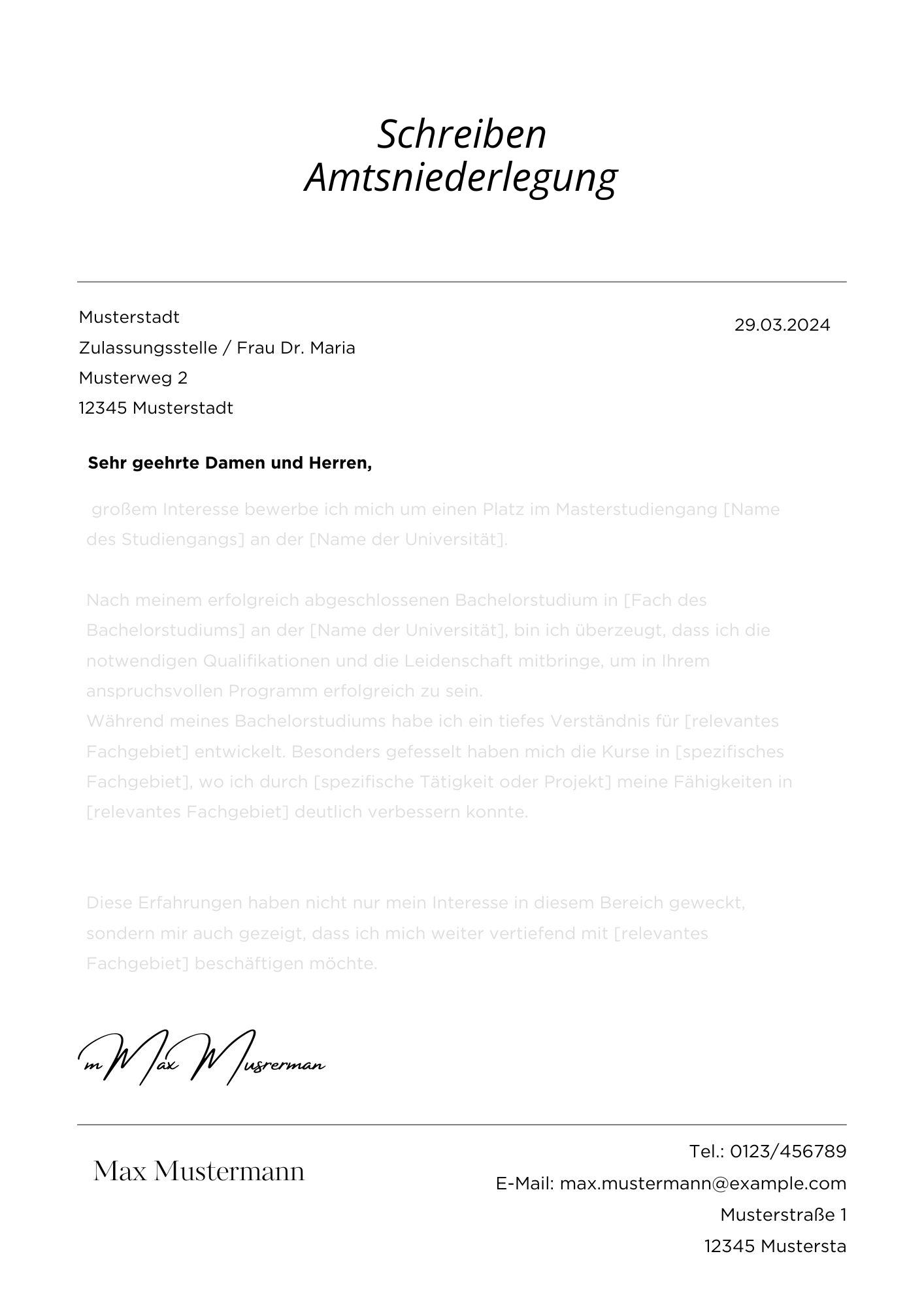 Schreiben Amtsniederlegung