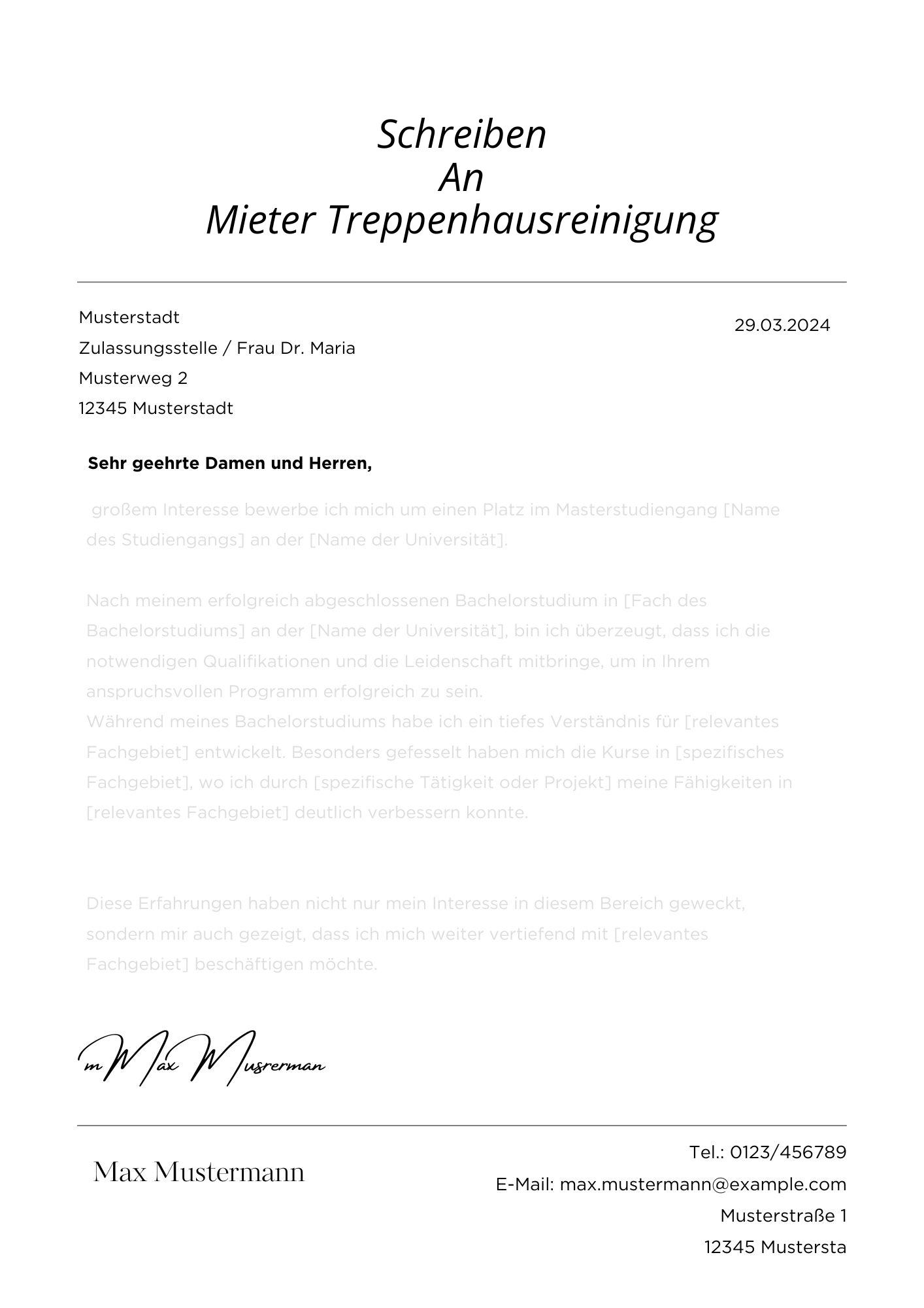 Schreiben An Mieter Treppenhausreinigung