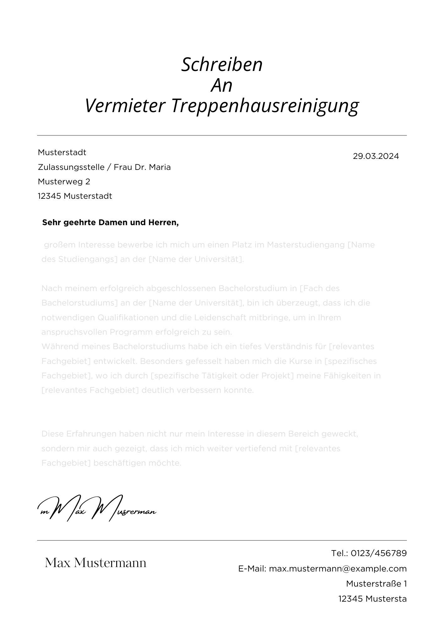 Schreiben An Vermieter Treppenhausreinigung