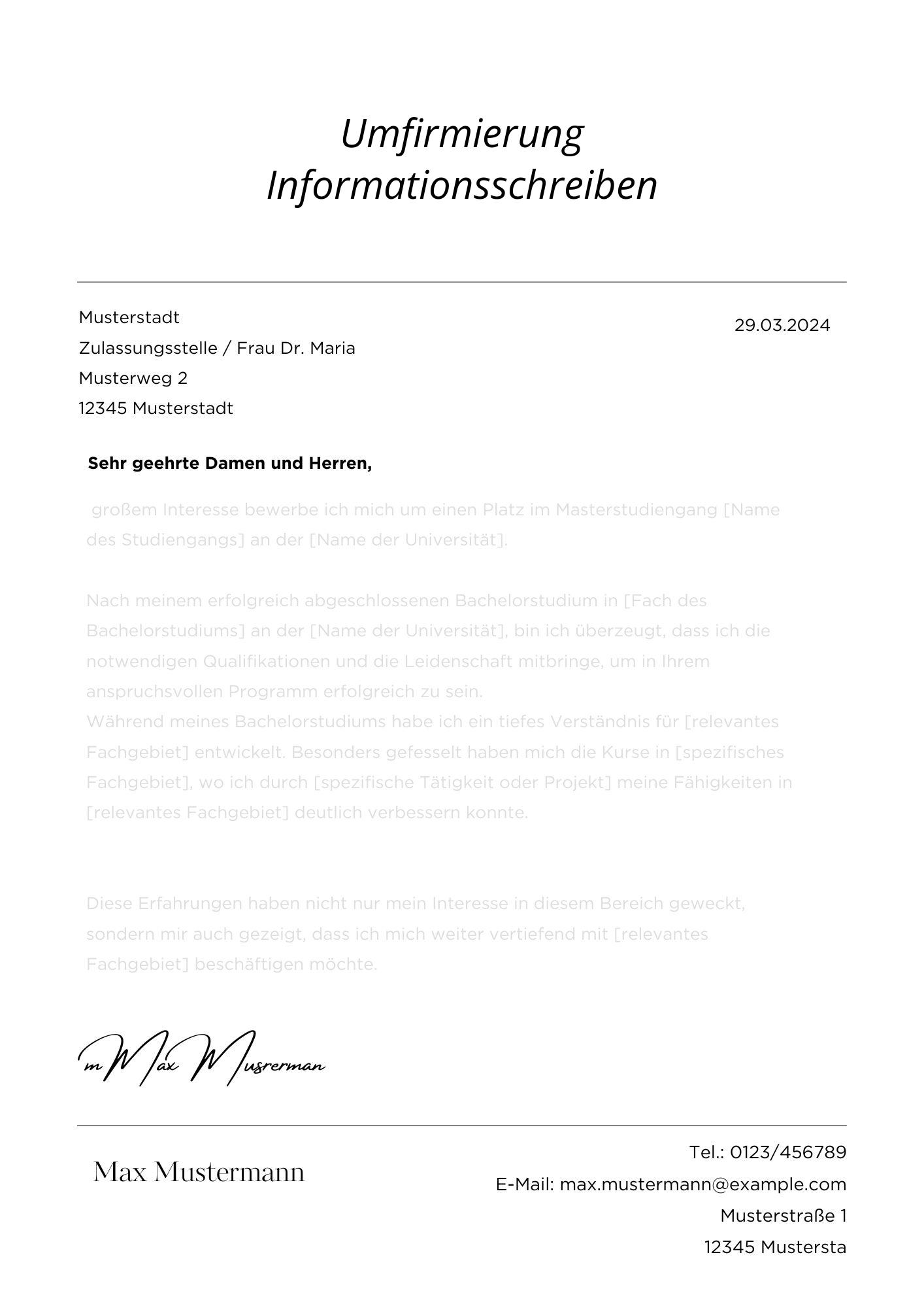 Umfirmierung Informationsschreiben