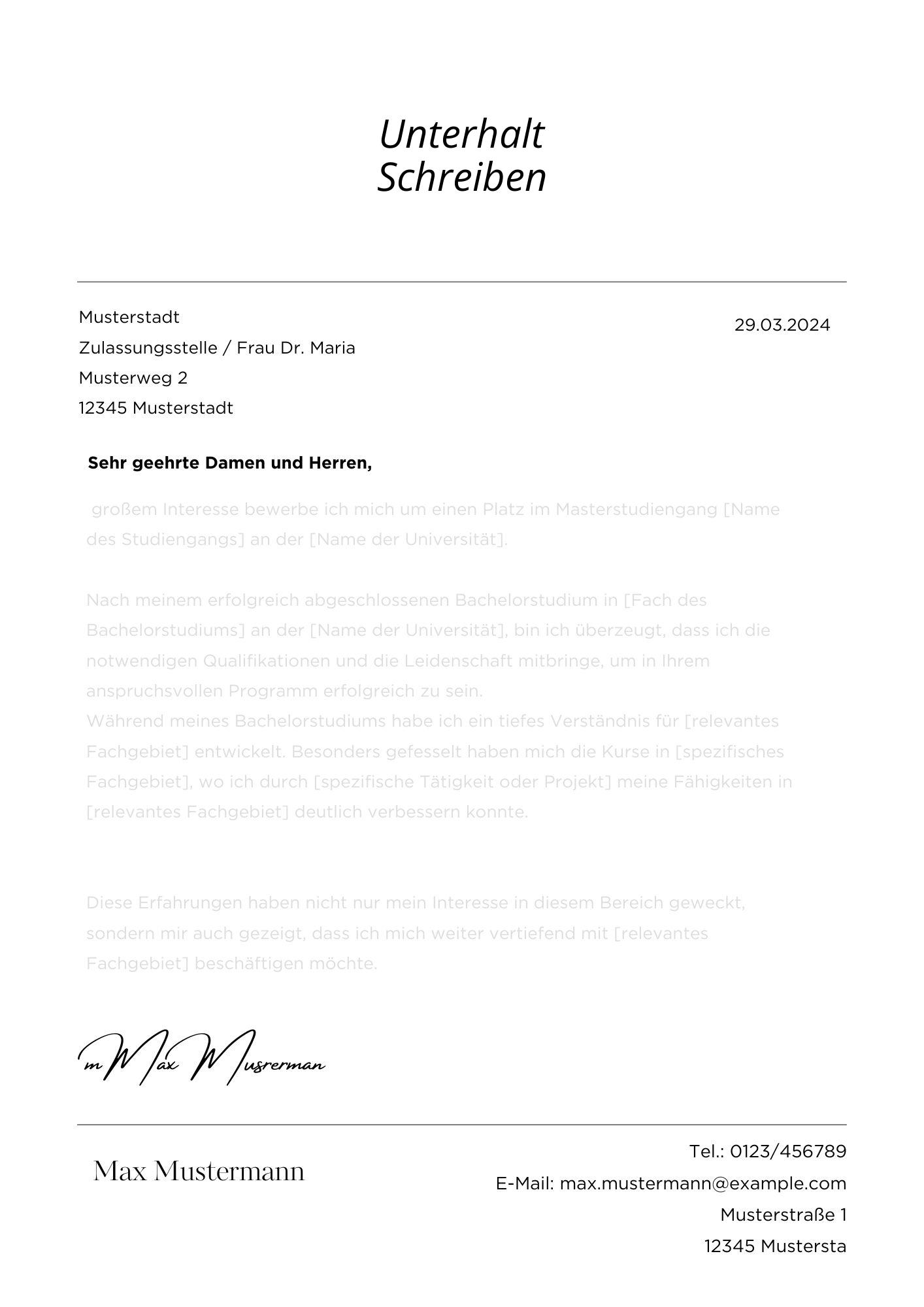 Unterhalt Schreiben