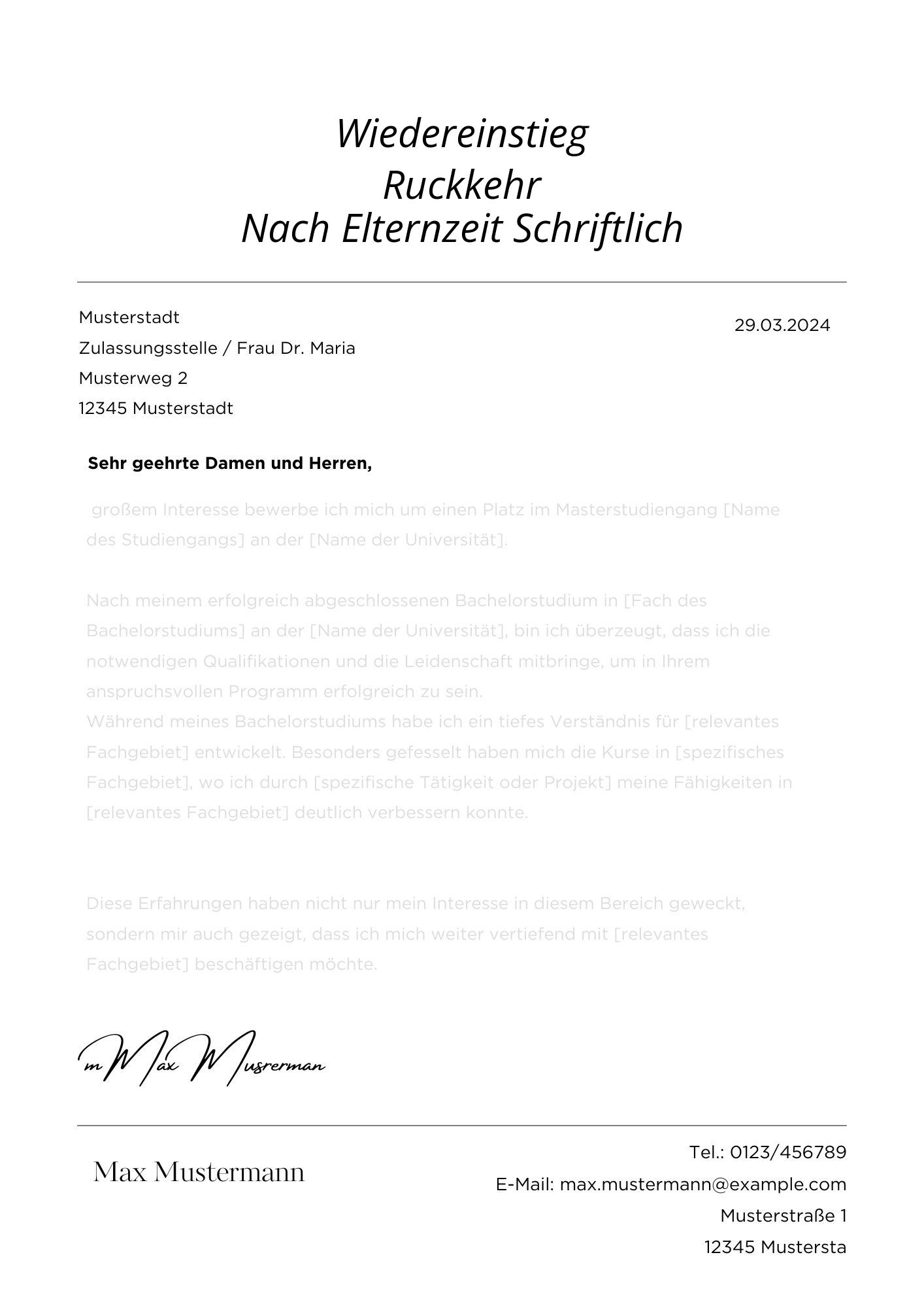 Wiedereinstieg Rückkehr Nach Elternzeit Schriftlich