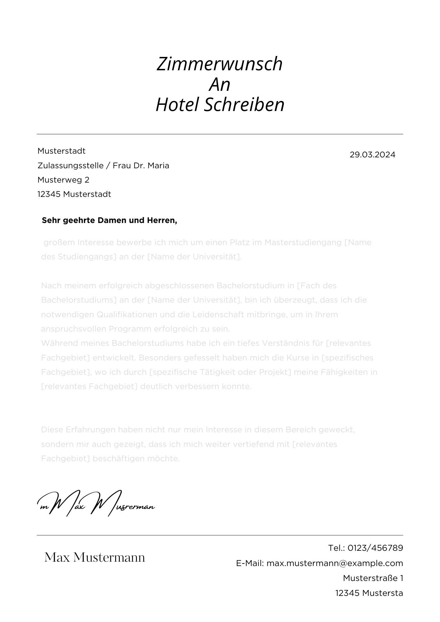 Zimmerwunsch An Hotel Schreiben